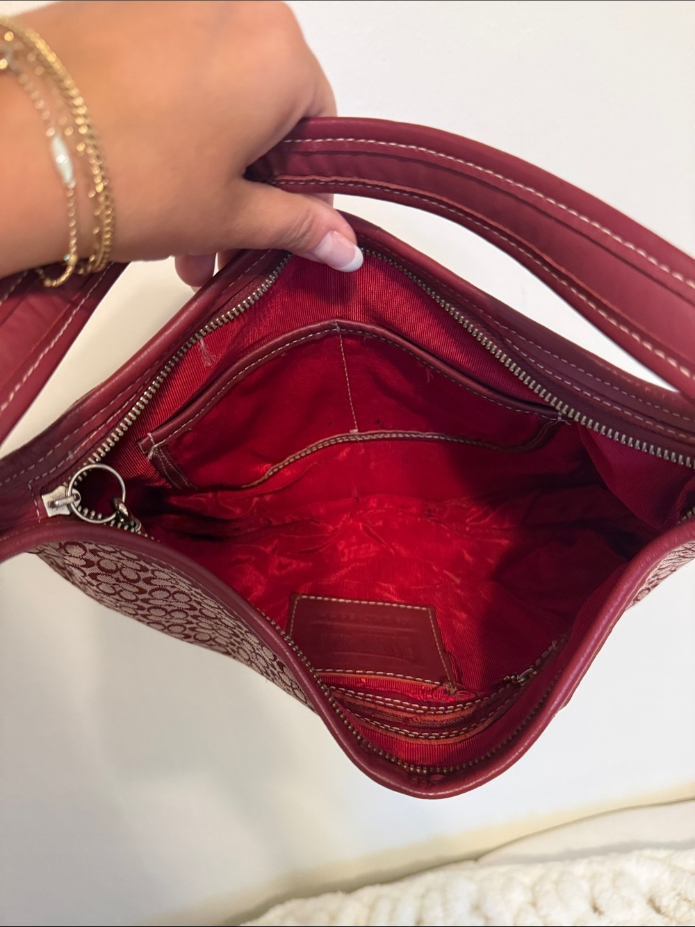 Coach Burgundy Signature Hobo Shoulder Bag - Picture 3 of 4
